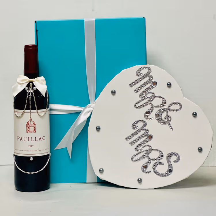 Pauillac Wine & Tiffany Glasses Wedding Gift For Couple