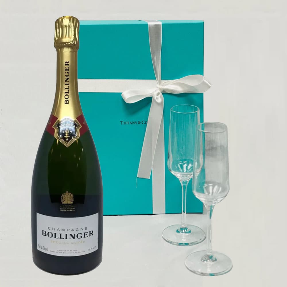 Bollinger Champagne and Tiffany Flutes Gift Set