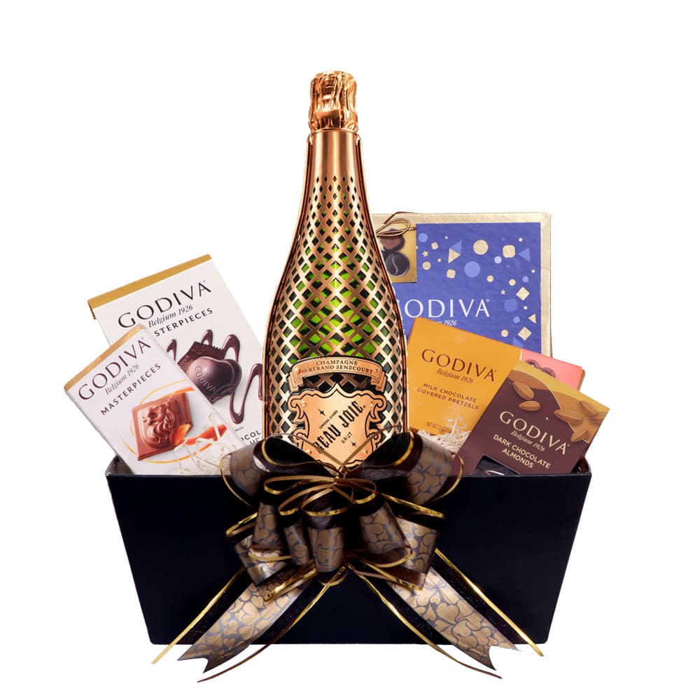Beau Joie Champagne & Godiva Chocolate Gift Basket