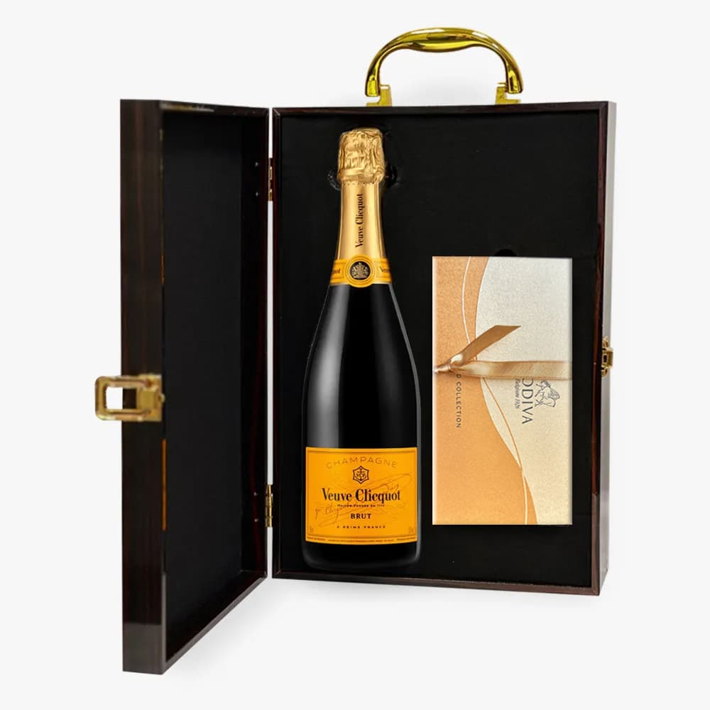 Veuve Clicquot and Godiva in Wooden Gift Box