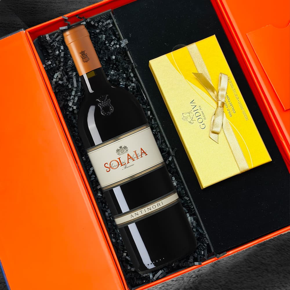 Antinori Solaia 2018 Wine with Godiva Chocolate Gift Box