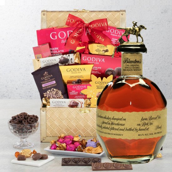 Blanton's Bourbon and Godiva Golden Gift Basket