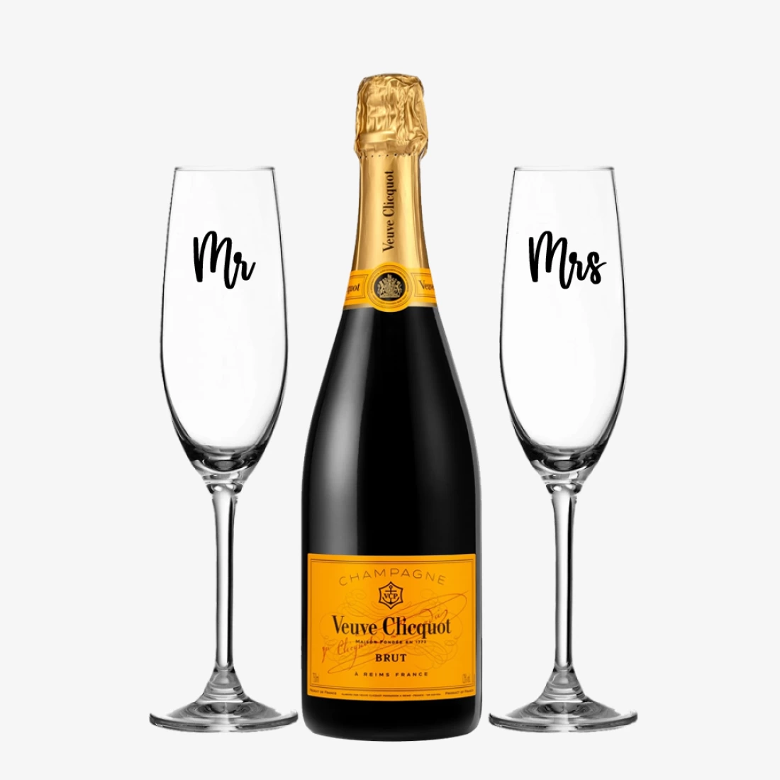 Cheers to Forever: Personalized Mr. & Mrs. Champagne Flutes with Veuve Clicquot