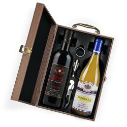 IL Poggione Brunello Di Montalcino And Rombauer Chardonnay Wine Wooden Gift Box