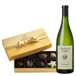 Cakebread Cellars Chardonnay Wine And Godiva 8 PC Chocolate Gift Box 