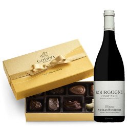 Nicolas Rossignol Bourgogne Pinot Noir Red Wine And Godiva Chocolate Gift Box