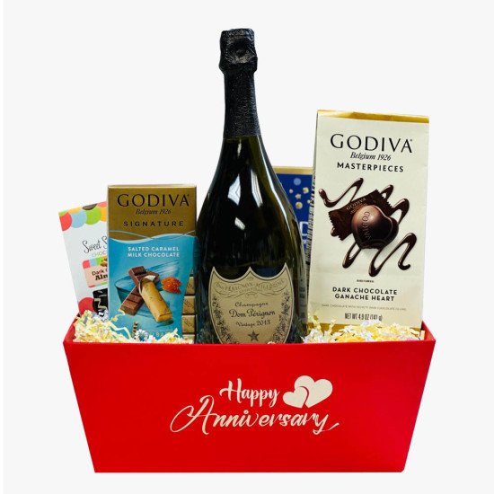 Anniversary Gift Basket with Dom Perignon Champagne