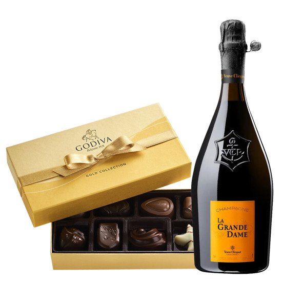 LA Grande Dame Brut Champagne and Godiva 8PC Chocolate Box