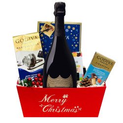 Christmas Gift Basket With Dom Perignon Champagne