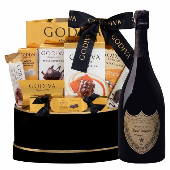 Dom Perignon Champagne and Godiva Chocolate Gift Basket