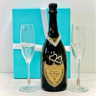 Tiffany Toasting Flutes & Dom Perignon Champagne Gift Set