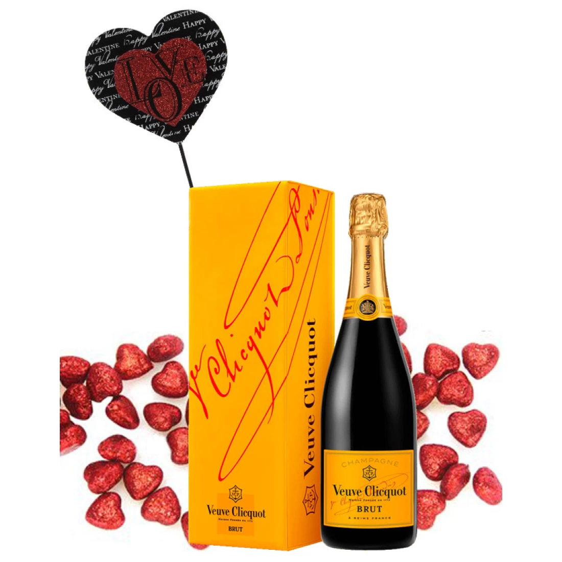 Champagne & Love: Veuve Clicquot Brut Rose with Elegant Heart Accent