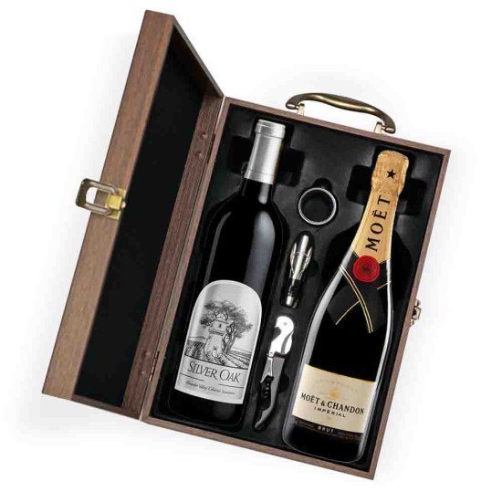 Wine and Champagne (Moet & Chandon Imperial + Silver Oak Alexander Valley) Gift Set 