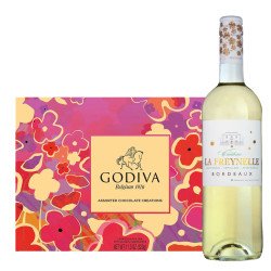 Chateau La Freynelle Bordeaux Blanc French Wine and Godiva 26 PC gift Set