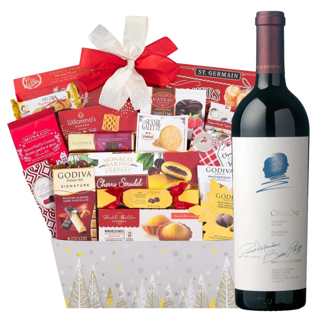 Godiva Chocolate Holiday Wishes Gift Basket With Opus One