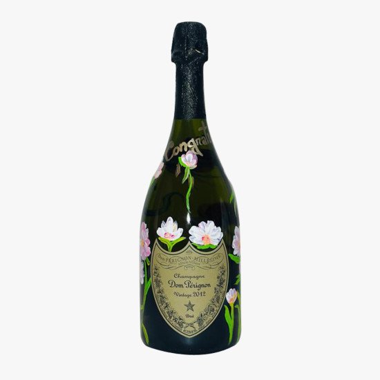 Hand Painted Floral Design Dom Perignon Champagne Bottle