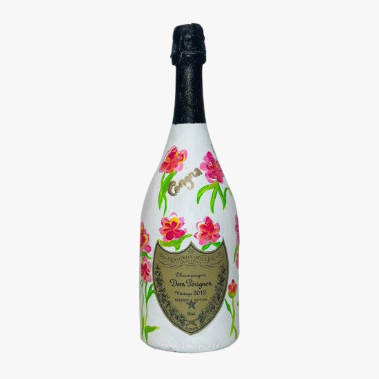 Special Hand Painted Floral Design Dom Perignon Champagne Bottle