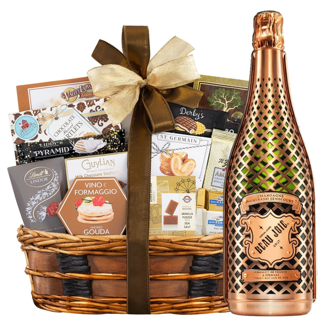 Bon Appetit Gourmet Gift Basket with Beau Joie Champagne – Valentine’s Day Gift