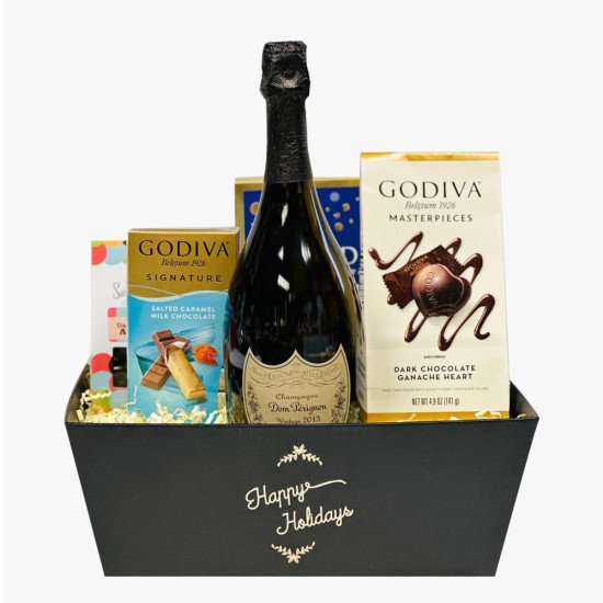 Happy Holidays Dom Perignon Champagne Gift Basket